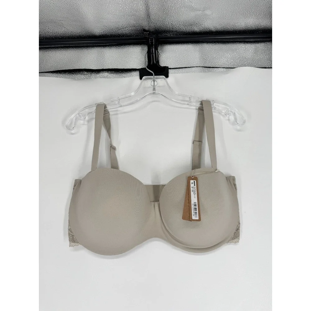 SKIMS Fits Everybody Lace Lightly Lined Balconette Bra Womens 36DDD Stone Grey
